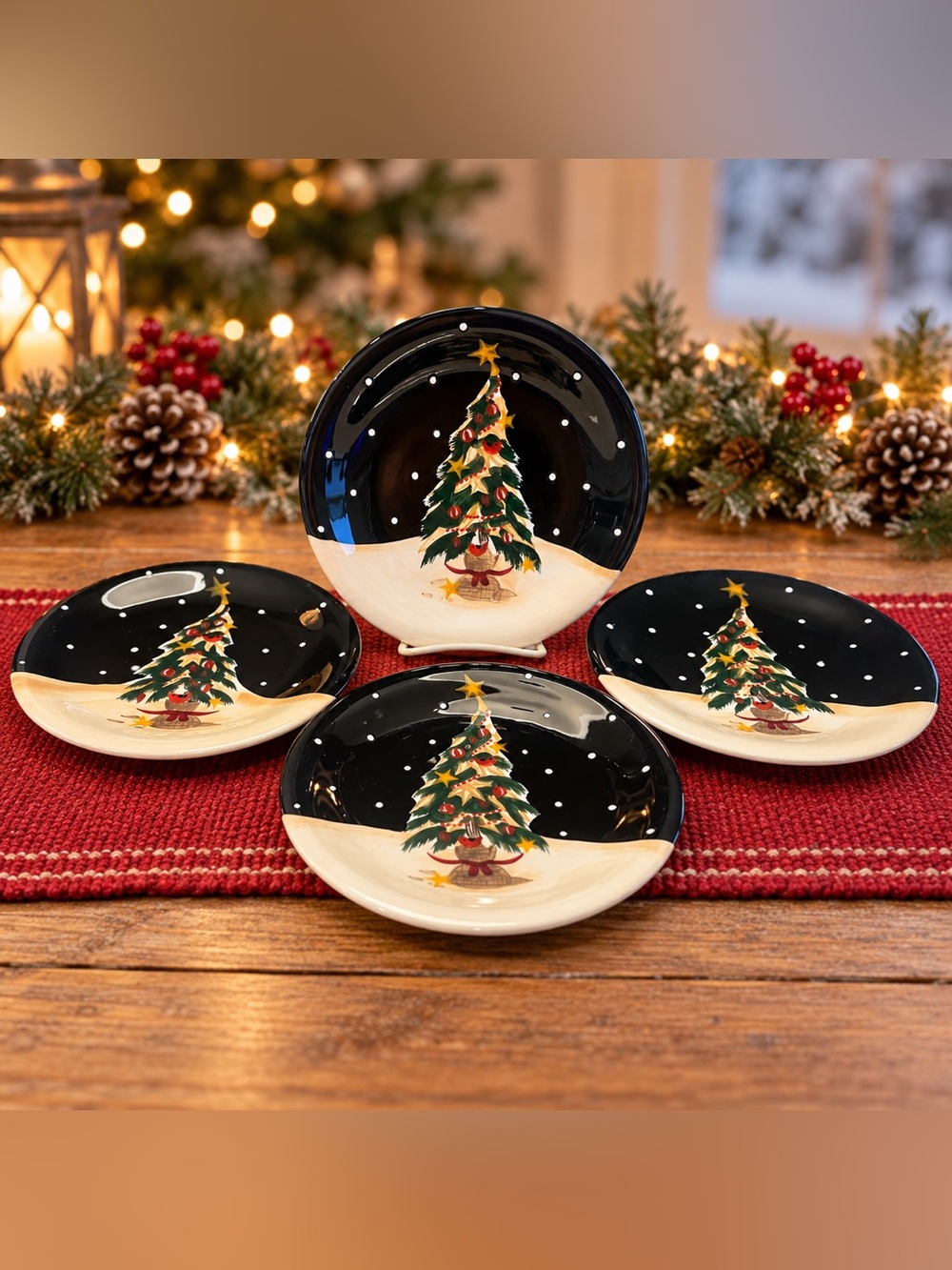Certified International Midnight Tree 8” Salad Dessert Plates Becca Barton Set 4